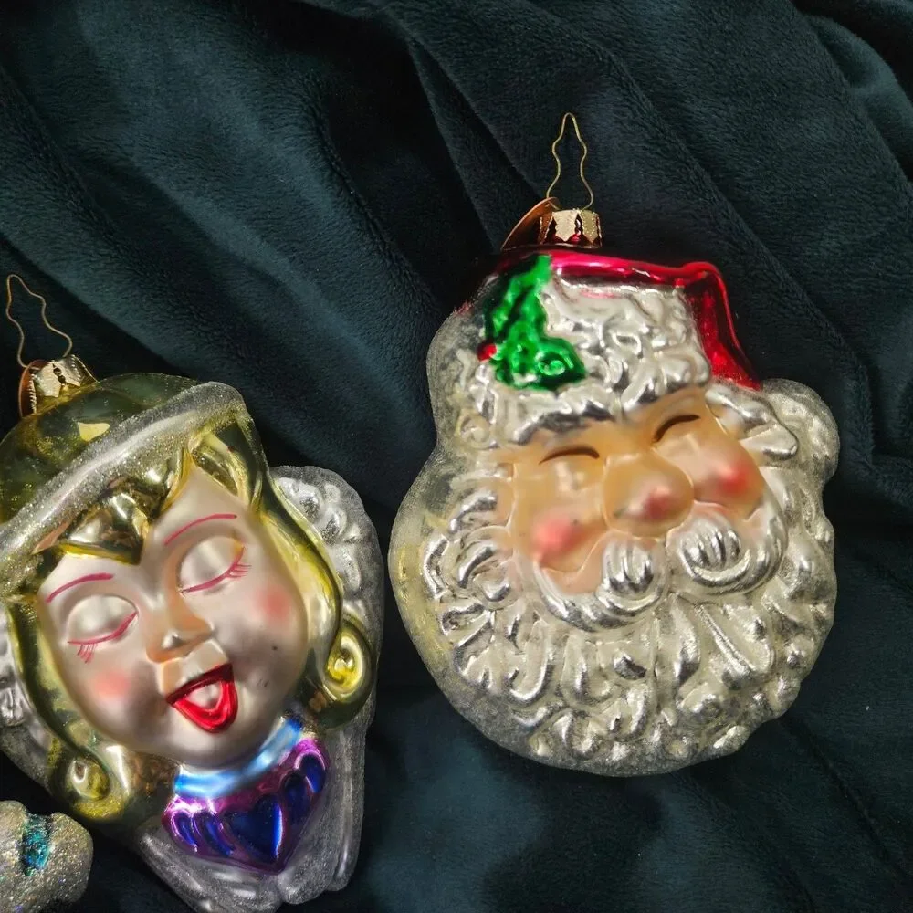 Mark Klaus 2003 Blown Glass Christmas Ornaments Set of 5 Santa Snowman